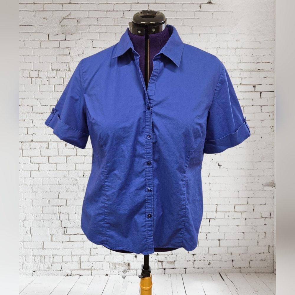 George Women Plus Size Tailored Button Front Stretch Top Business or Casual